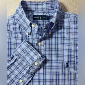 Ralph Lauren Shirt Mens Large Blue Plaid Classic Fit Button Down Cotton